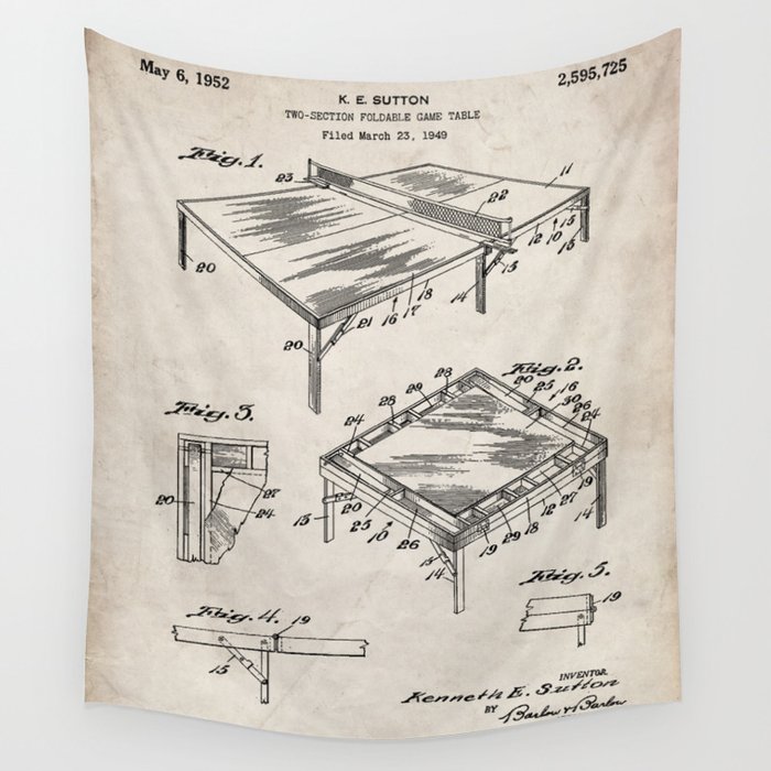 Table Tennis Patent - Tennis Art - Antique Wall Tapestry