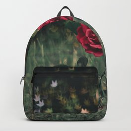 Single Red Rose In A Grassy Field With Bokeh Maple Leaves In The Background Backpack | Single, Field, Bokeh, Rose, Red, Photo, Grassy, Maple, Background, With 