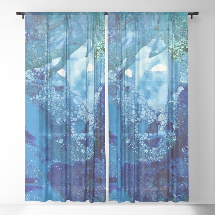 Environmental Blue Leaves, Tiny World Collection Sheer Curtain