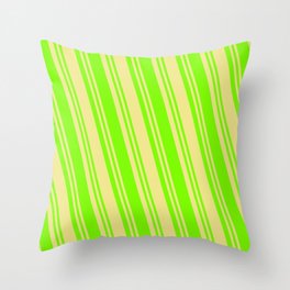 [ Thumbnail: Tan & Green Colored Lines Pattern Throw Pillow ]