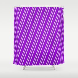 [ Thumbnail: Dark Violet & Light Grey Colored Pattern of Stripes Shower Curtain ]