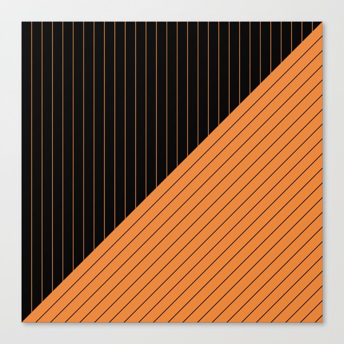 Elegant Pinstripes and Triangles Black Orange Canvas Print