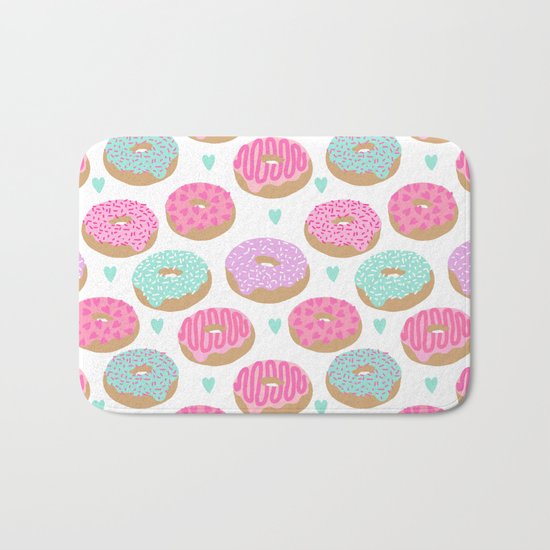 Donut hearts pastel colors love happy hipster foodie funny valentines day Bath Mat