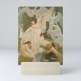 White Swans and the Maidens angelic garden landscape painting by Walter Crane  Mini Art Print