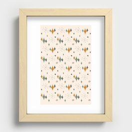 Stardust Mid Century Modern Pattern in Olive Green, Orange and Cream Recessed Framed Print