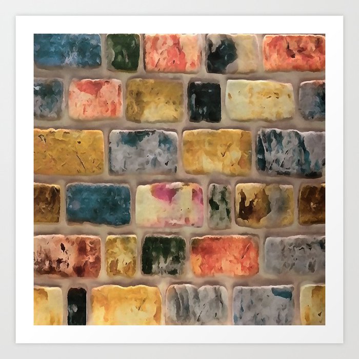 Multi Colored Brick Wall Decorative Pattern Art Print By Taiche