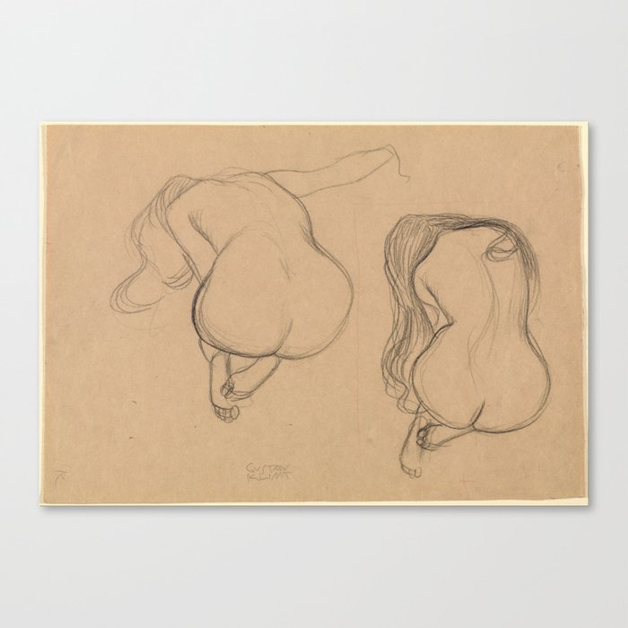 Two Studies of a Seated Nude with Long Hair Canvas Print