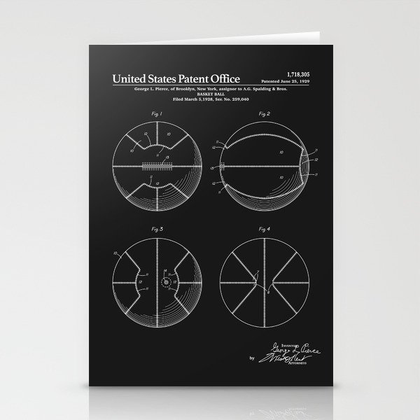 Basketball Patent - Black Stationery Cards