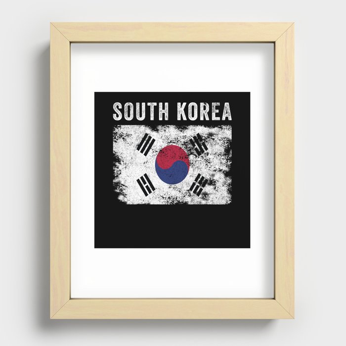 South Korea Flag Distressed Recessed Framed Print