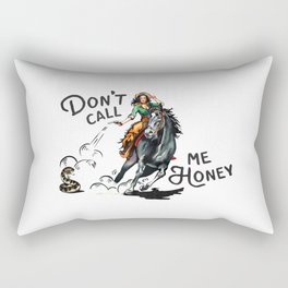 "Don't Call Me Honey" Cowgirl On Horseback Shooting a Rattlesnake Rectangular Pillow