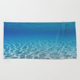 Underwater Blue Ocean, Sandy sea bottom Underwater background Beach Towel