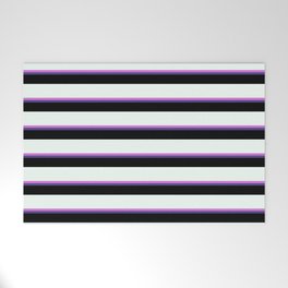 [ Thumbnail: Orchid, Dark Slate Blue, Black & Mint Cream Colored Lines/Stripes Pattern Welcome Mat ]