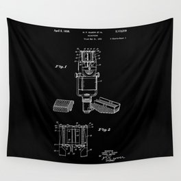 Microphone Patent - White on Black Wall Tapestry