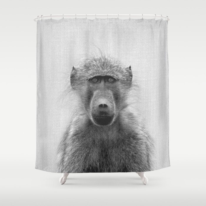 Baboon - Black & White Shower Curtain