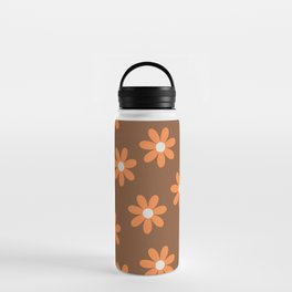 Mid Century Abstract Minimal Floral Pattern- Royal Orange and Milk Chocolate Water Bottle