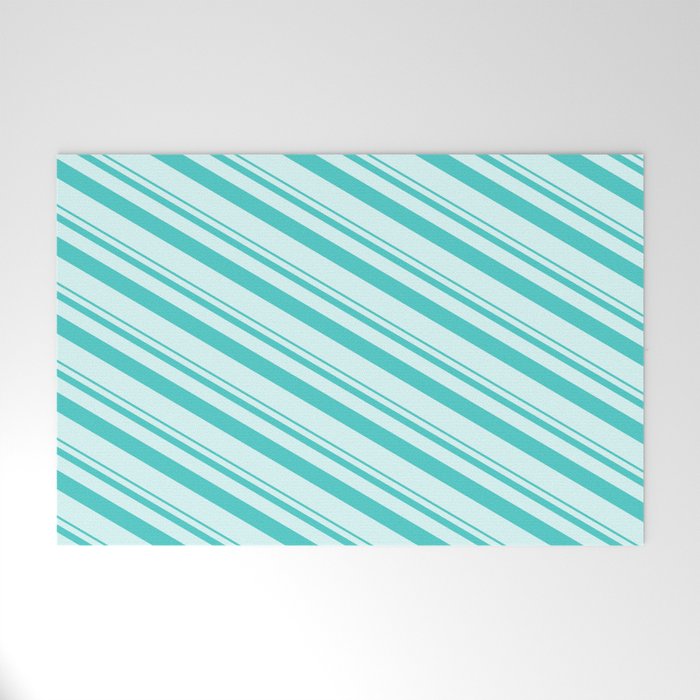 Turquoise and Light Cyan Colored Lined/Striped Pattern Welcome Mat