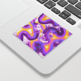 Wavy Squiggles Abstract Painting - Neon Purple, Lilac and Yellow Sticker