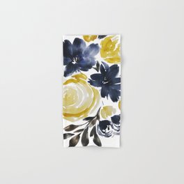 Navy and Yellow Loose Watercolor Floral Bouquet Hand & Bath Towel