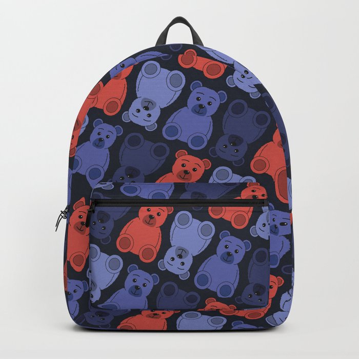 Blue and Red Teddy Bear Pattern Backpack