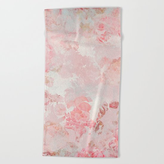 Vintage Floral Rose Roses painterly pattern in pink on #Society6 Beach Towel