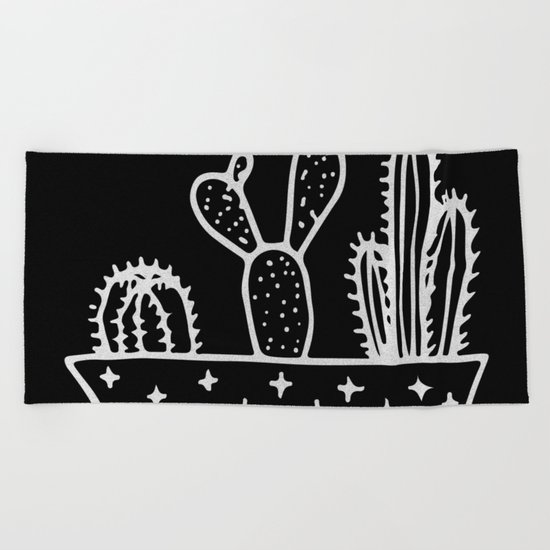 Cactus Planter Gray on Black Beach Towel