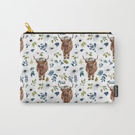 Highland Cow, Highland Cows with Flowers, Flower Crown, Floral Print, Watercolor Carry-All Pouch