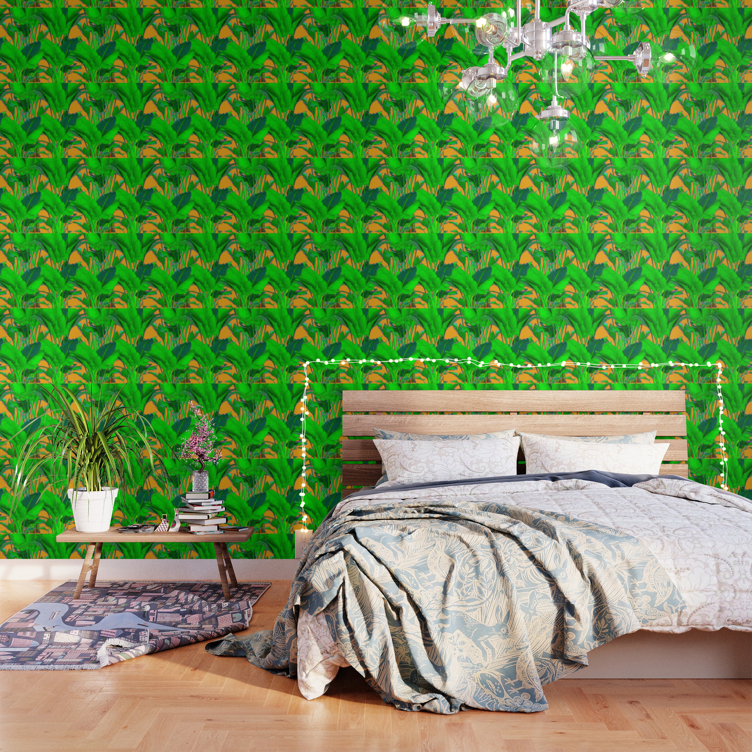 Bright Green Gold Tropical Foliage Art Wallpaper By Sharlesart