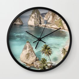 Tropical Ocean Beach Photo | Clear Blue Sea Palmtree Summer Print | Bali Coast Travel Photography Wall Clock