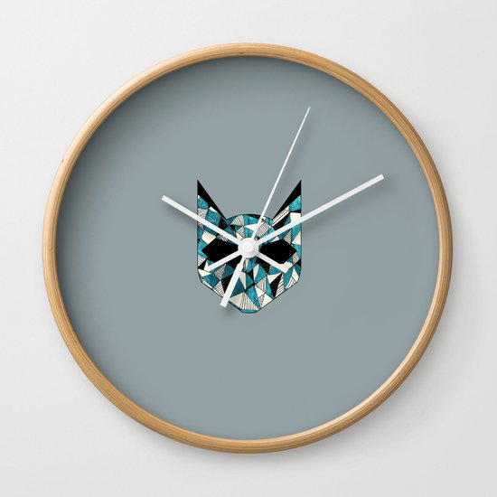 Turquoise Cat Wall Clock