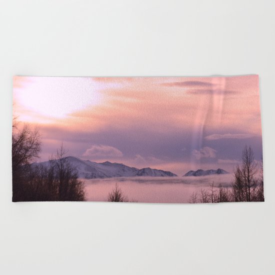 Rose Serenity Winter Fog Beach Towel