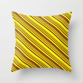 [ Thumbnail: Yellow & Brown Colored Stripes/Lines Pattern Throw Pillow ]