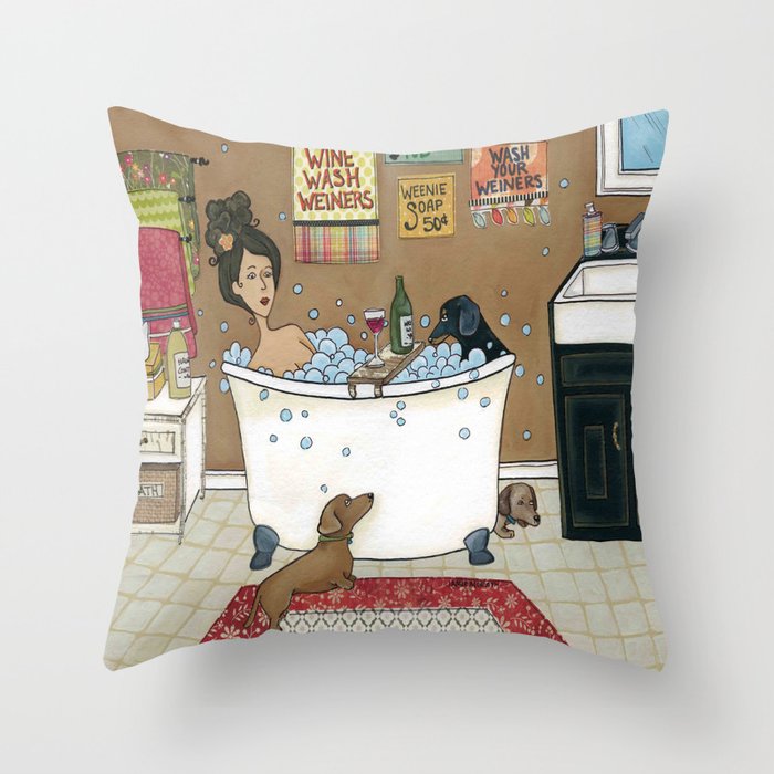 Wieners in the Tub Throw Pillow