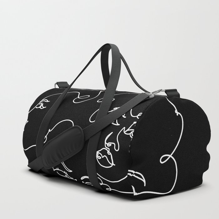 Black Minimalist One Line Faces Duffle Bag