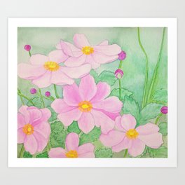 Watercolor Japanese Anemones Art Print