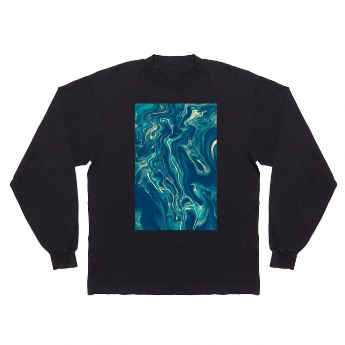 Blue & White Marble Acrylic Abstraction Long Sleeve T Shirt