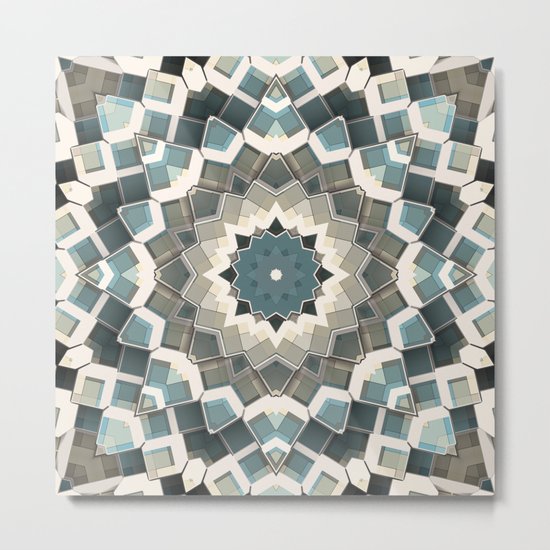 Blue And Beige Boxes Abstract Metal Print