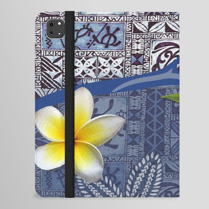 Blue Hawaiian Tapa and Plumeria iPad Folio Case