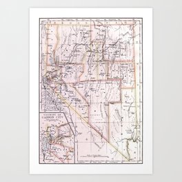Vintage Map of Nevada (1884) Art Print | Vintage, Illustration 