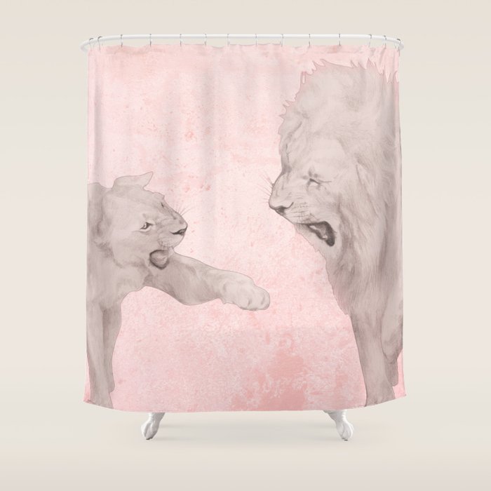 Lion And Lioness Dating Love Couple Walking Shower Curtain By