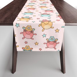 Jumping Cowboy Frogs, Cute Happy Frog with Hat Fun Pattern Table Runner
