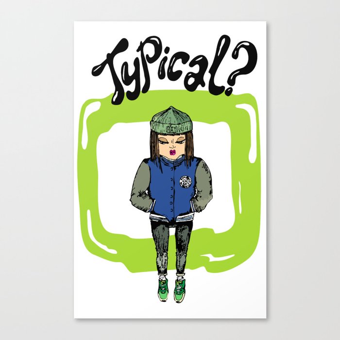 Illustration for t-shirt with girl in sneakers and college jacket Canvas Print