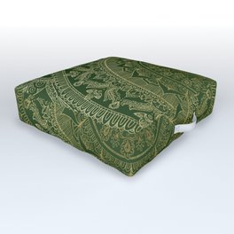 Mandala Royal - Green and Gold Outdoor Floor Cushion | Oriental, Mandala, Gold, India, Luxury, Pattern, Green, Metallic, Graphicdesign, Meditation 