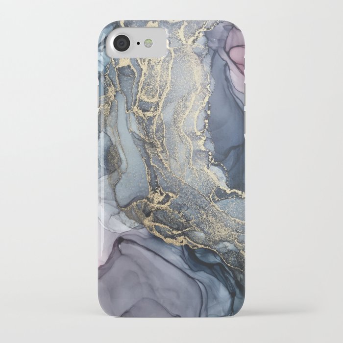 blush, payne's gray and gold metallic abstract iphone case