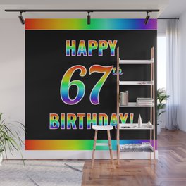 [ Thumbnail: Fun, Colorful, Rainbow Spectrum “HAPPY 67th BIRTHDAY!” Wall Mural ]