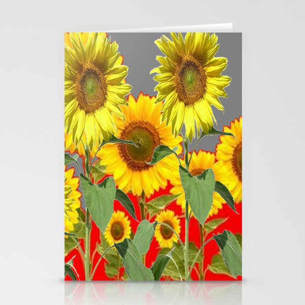 WESTERN STYLE  GREY-RED COLOR YELLOW SUNFLOWERS Stationery Cards