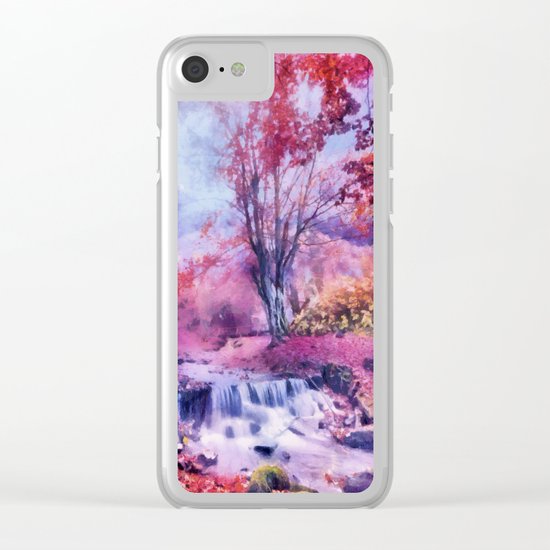 Waterfall in colorful autumn forest Clear iPhone Case