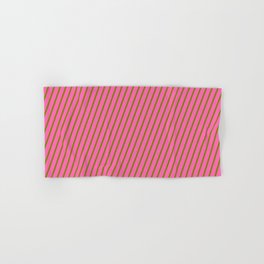 [ Thumbnail: Green and Hot Pink Colored Striped Pattern Hand & Bath Towel ]