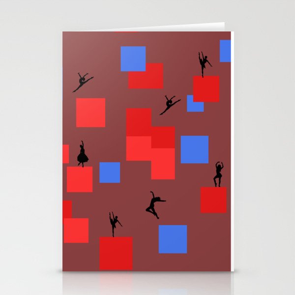 Dancing like Piet Mondrian - Composition in Color A. Composition with Red, and Blue on the dark brown background Stationery Cards