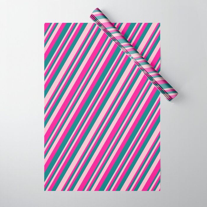 Pink, Deep Pink, and Teal Colored Striped Pattern Wrapping Paper