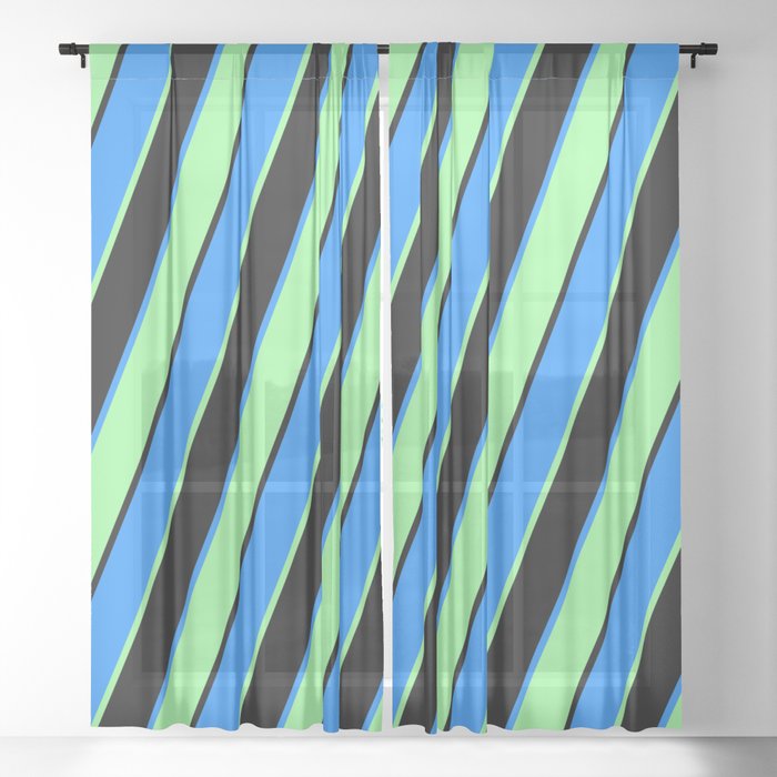 Black, Blue, and Green Colored Striped Pattern Sheer Curtain